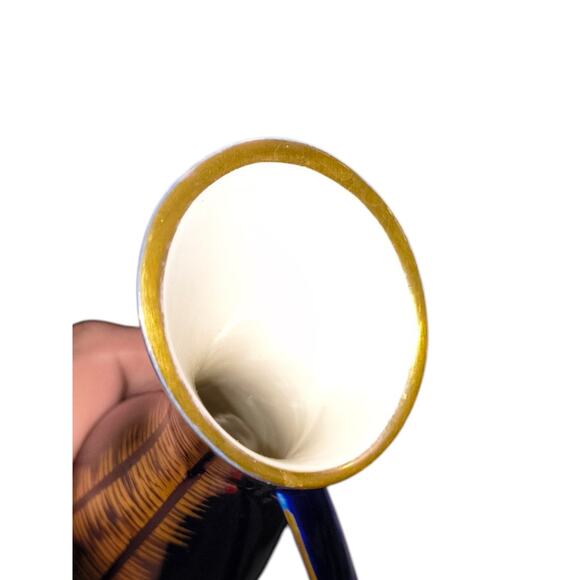 Handmolerei Blue Vase,Vintage MCM Hand Painted Dark Cobalt Blue Echt Kobalt - Picture 3 of 5